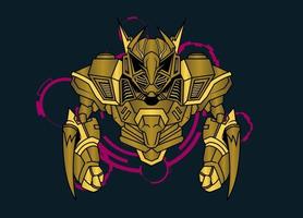 Modern vector illustration of Robotic Mecha Soldier Half Body armor. Golden metal colour. Trend design. Vector Eps 10. For game card, symbol of mascot.