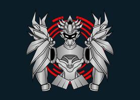 Modern vector illustration of Robotic Mecha Soldier Half Body armor. Titanium metal colour. Trend design. Vector Eps 10. For game card, symbol of mascot.