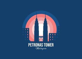 logotipo de la torre petronas de malasia. la mejor ilustración de arquitectura del mundo. vector de símbolo de luz de luna moderna. eps 10