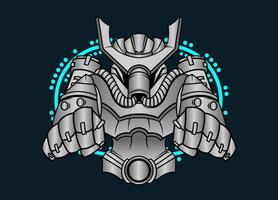 Modern vector illustration of Robotic Mecha Soldier Half Body armor. Titanium metal colour. Trend design. Vector Eps 10. For game card, symbol of mascot.