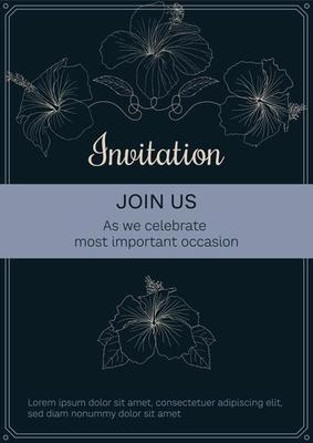 Invitation template A4 flyer classic style dark with flowers