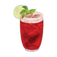 watercolor illustration of cocktail with strawberry mint clip art vector