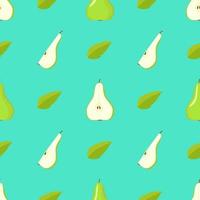 Green pear vegan fruit vector flat seamless pattern