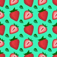 Red strawberry vegan berry vector flat seamless pattern