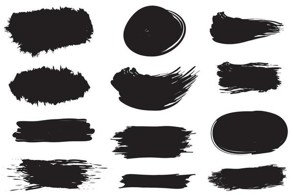 Set of vector brush strokes, various shapes. Lines, waves, stripes, rectangles, text background with rough edges. Hand drawn collection of different graphic elements.