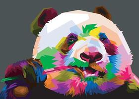 colorful cute panda in black background pop art style isolated vector