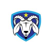 Goat head logo. Goat with shield vector illustration. Goat mascot design