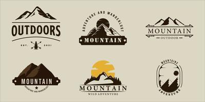 set of mountain vintage vector illustration template icon graphic design. bundle collection of various mountains outdoors adventure sign or symbol for travel nature concept
