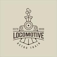 locomotora línea arte logo vector simple minimalista ilustración plantilla icono diseño gráfico. signo o símbolo de tren retro o vintage para transporte con concepto de tipografía