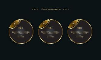 Set of Luxury circles buttons designs on dark background. and golden options for levels concept, vector and illustration