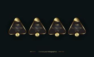 Groups of luxury triangle buttons templates on dark background in Golden colorised Infographic design vector