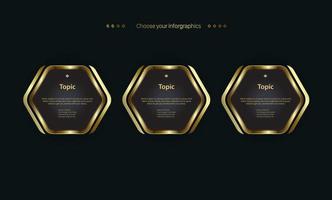 Set of three polygons Luxury options Infographic and Golden template design vector