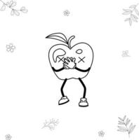 Apple sick, traditional cantoon illustration, doodle fruit vector