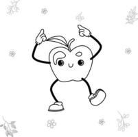 Apple dancing, traditional cantoon illustration, doodle fruit vector