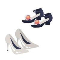 set of Woman Shoes Vector Icon Isolated On White Background high-heeled shoes, sandals with a flower