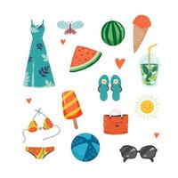 big summer Set of cute summer icons vector