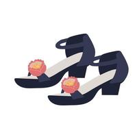 Sandals, sandals, black with a flower, on a heel on a white background. vector isolated on white. Vector illustration