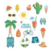 Set of cute summer icons vector