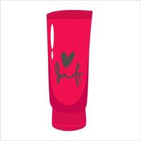 crema en tubo rojo, botella. protección para la piel. icono plano. ilustración vectorial aislado sobre fondo blanco vector