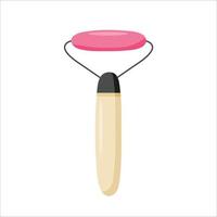 Flat vector set made of rose quartz, consisting of a roller face massager and gua sha. Vector illustration