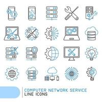 Computer network service line icons vector