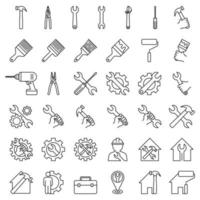 Repair tool house line icons vector