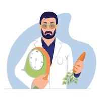 Nutritionist Man Doctor holding scales and carrot vector