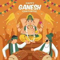 People Hitting Drum and Celebrating Ganesh Chaturthi Festival vector