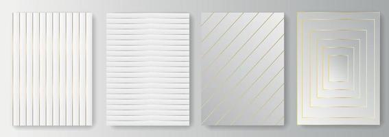 Collection of gray and white backgrounds with gold and silver lines vector