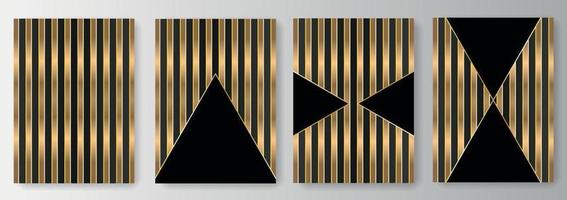 Set collection of black backgrounds with golden lines and triangles