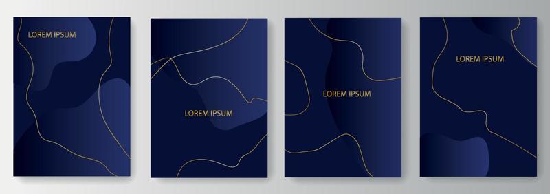 Set collection of modern blue gradient backgrounds with golden lines