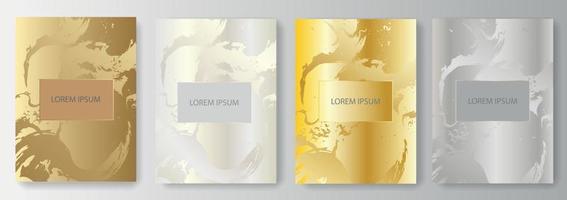 Set collection of golden and silver backgrounds with paint strokes effect and place for text vector