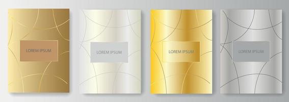 Set collection of golden and silver backgrounds with curved lines and place for text vector