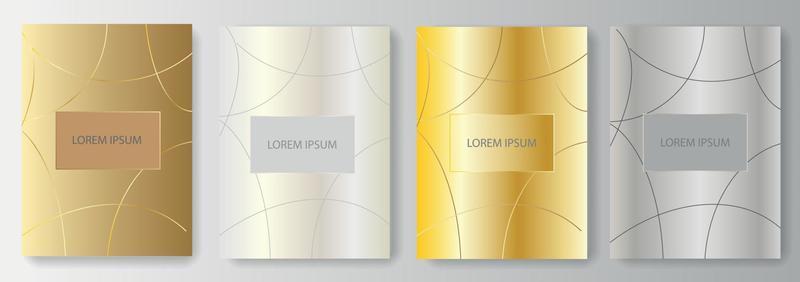 Set collection of golden and silver backgrounds with curved lines and place for text