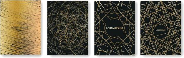 Set collection of black backgrounds with gold elements of threads and lines