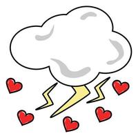 Thundercloud with lightning and hearts vector