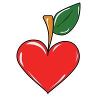 Heart shaped apple with stalk and leaf vector