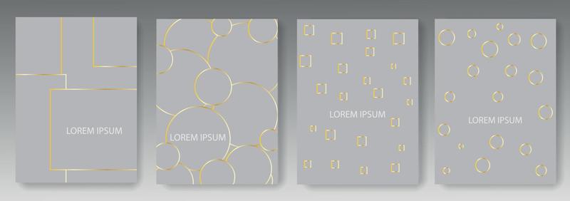 Set collection of gray backgrounds with golden squares and circles