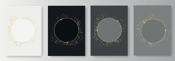 Set collection of white, black and gray backgrounds with golden frame and sparkles vector