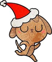 cute textured cartoon of a dog wearing santa hat vector
