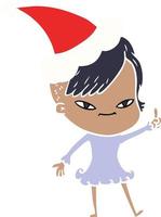 cute flat color illustration of a girl with hipster haircut wearing santa hat vector