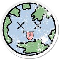 distressed sticker of a cute cartoon planet earth vector