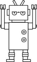 line drawing cartoon annoyed robot vector