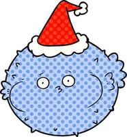 comic book style illustration of a puffer fish wearing santa hat vector