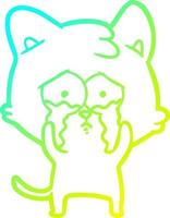 cold gradient line drawing cartoon crying cat vector