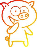 warm gradient line drawing laughing pig cartoon vector