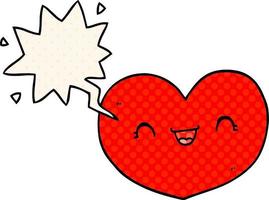 cartoon love heart and speech bubble in comic book style vector