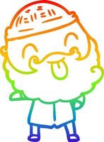 rainbow gradient line drawing man with beard sticking out tongue vector