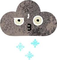 retro illustration style cartoon storm snow cloud vector