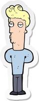 sticker of a cartoon bored man vector